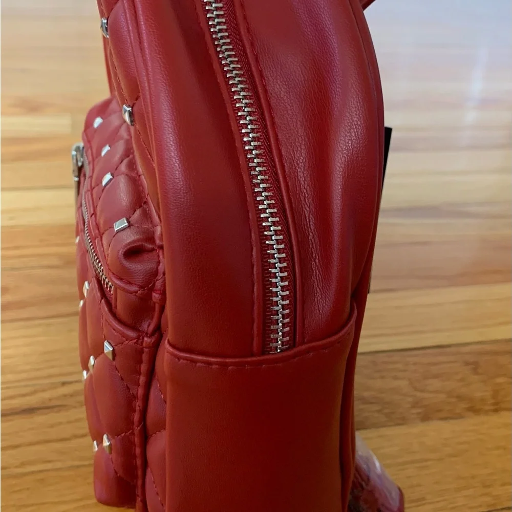 Badgley Mischka Vegan Leather Red Mini Studded Backpack NWT. - Picture 8 of 16